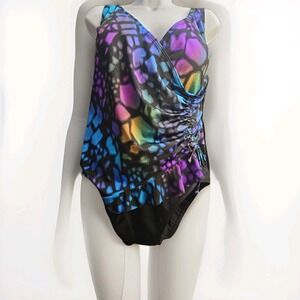 Vtg Longitude Floral One Piece Swimsuit  14 Tummy Control Ruched Tropical #NT31